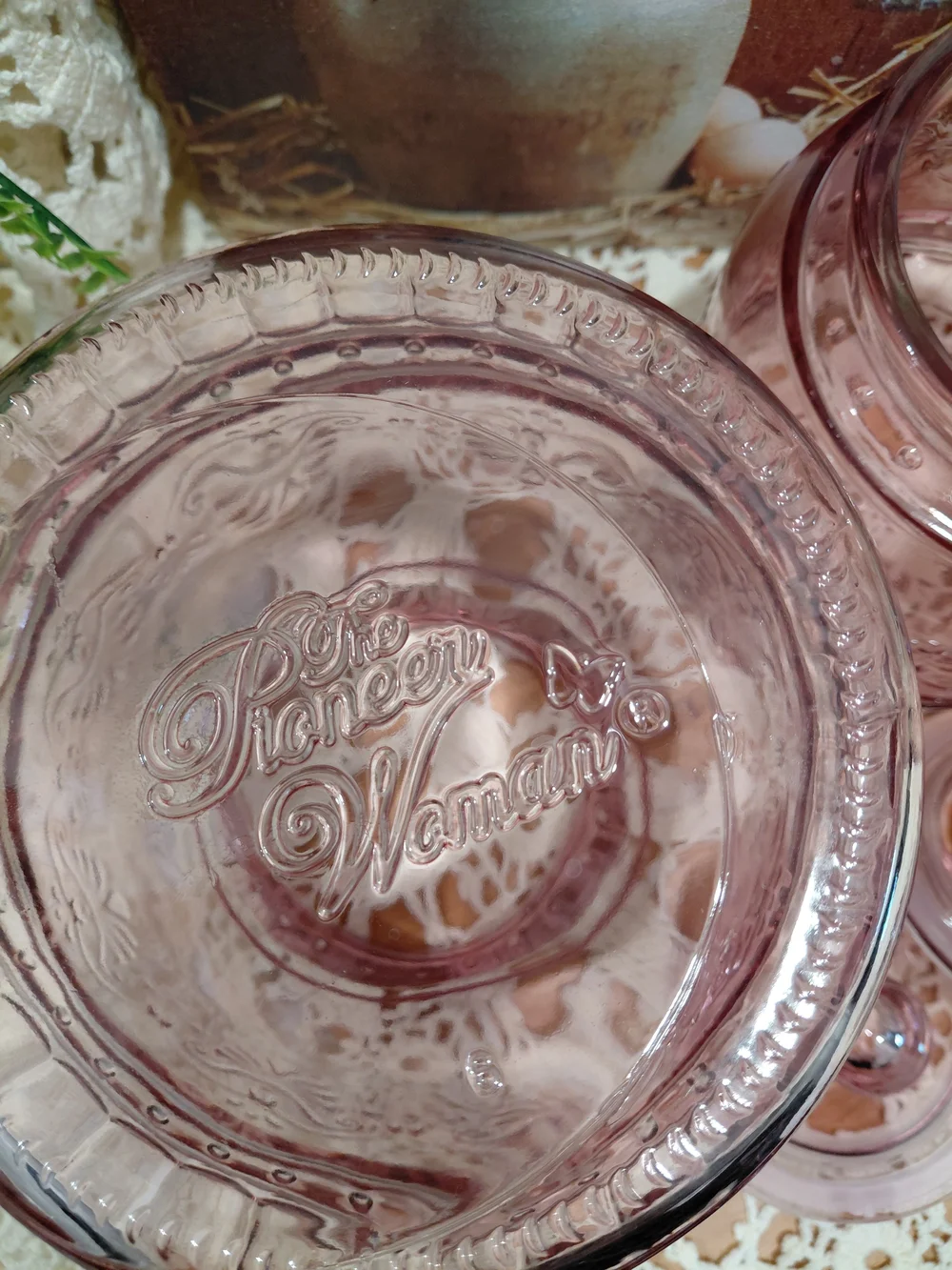 The Pioneer Woman Pink Embossed Glass Storage Canister with Lid